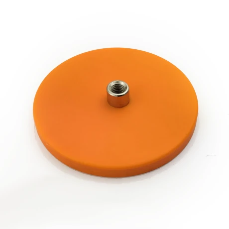 Uchwyty magnetyczne neodymowe w obudowie gumowej z gwintowaną tuleją - pomarańczowe