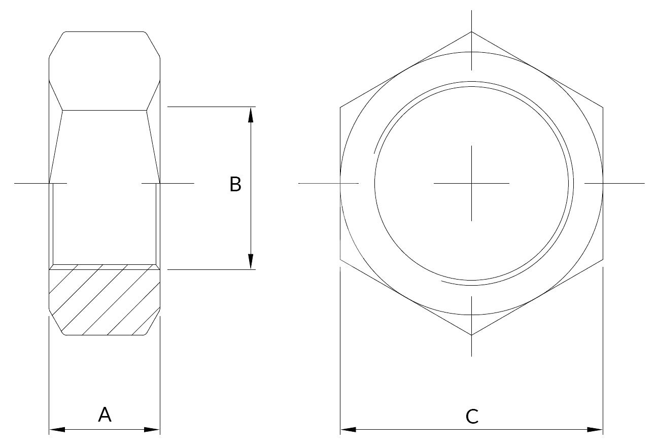 Nakrętka 6-kątna M5 INOX - rysunek techniczny