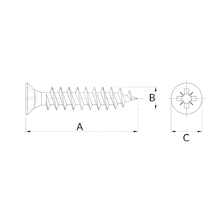 Wkręt do drewna stożkowy z pełnym gwintem - 3 x 20 mm / INOX - rysunek techniczny