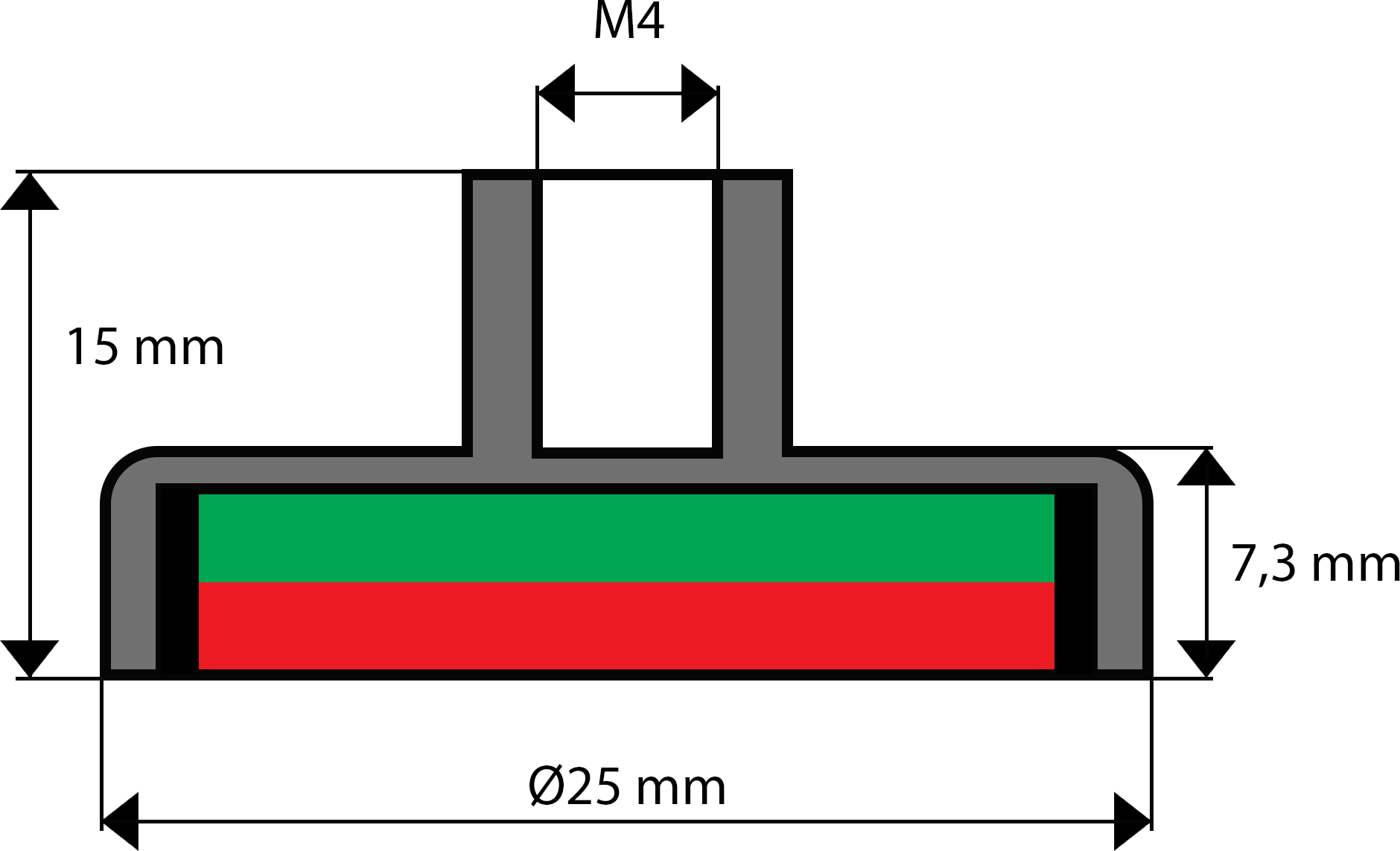 FD25 - BIAŁY - uchwyt ferrytowy - rysunek techniczny