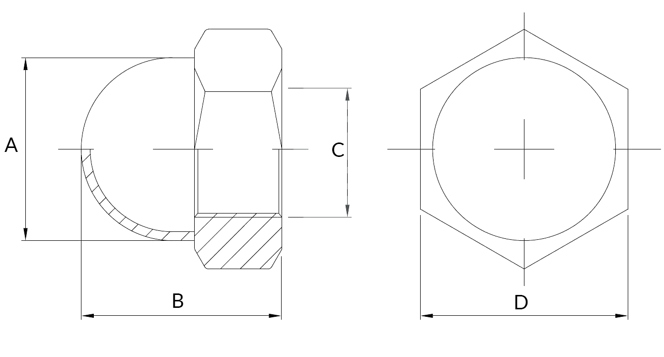 Nakrętka kołpakowa M10 - INOX - rysunek techniczny