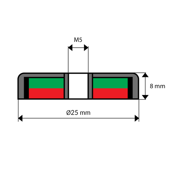 HE25 UM 25 x 8 / M5 - uchwyt neodymowy z haczykiem zamkniętym