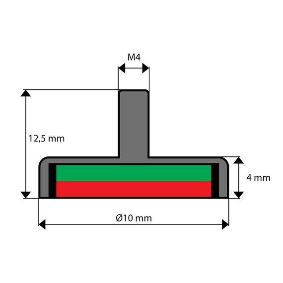 C10L Cr - UM 10 x 4 x M4 zewn. x 12,5 - uchwyt neodymowy