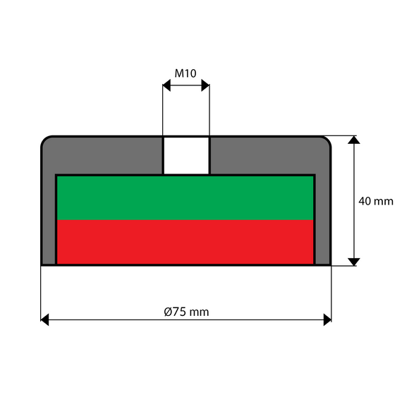 GWE 75x40 / M10 Ni - uchwyt neodymowy z haczykiem sufitowym