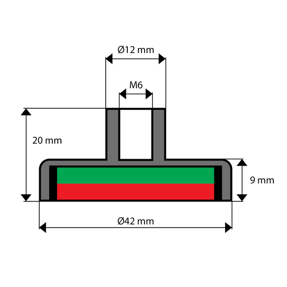 E42 - UM 42 x 9 x M6 wewn. x 20 - uchwyt neodymowy z haczykiem sufitowym