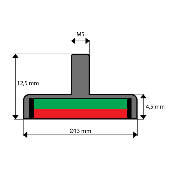 C13L Zn - UM 13 x 4,5 x M5 zewn. x 12,5 - uchwyt neodymowy