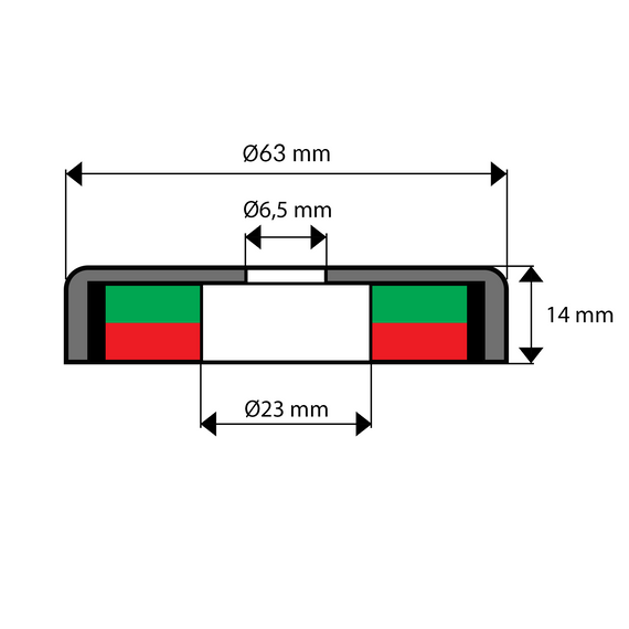 B63F - UM 63 x 23 x 6,5 x 14 - uchwyt ferrytowy